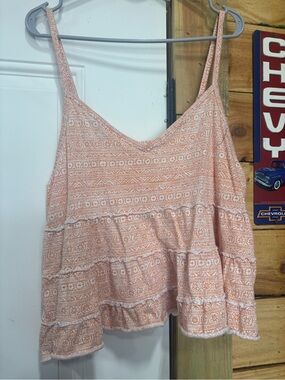 American Eagle Outfitters Peach-White Patterned Tiered Camisole